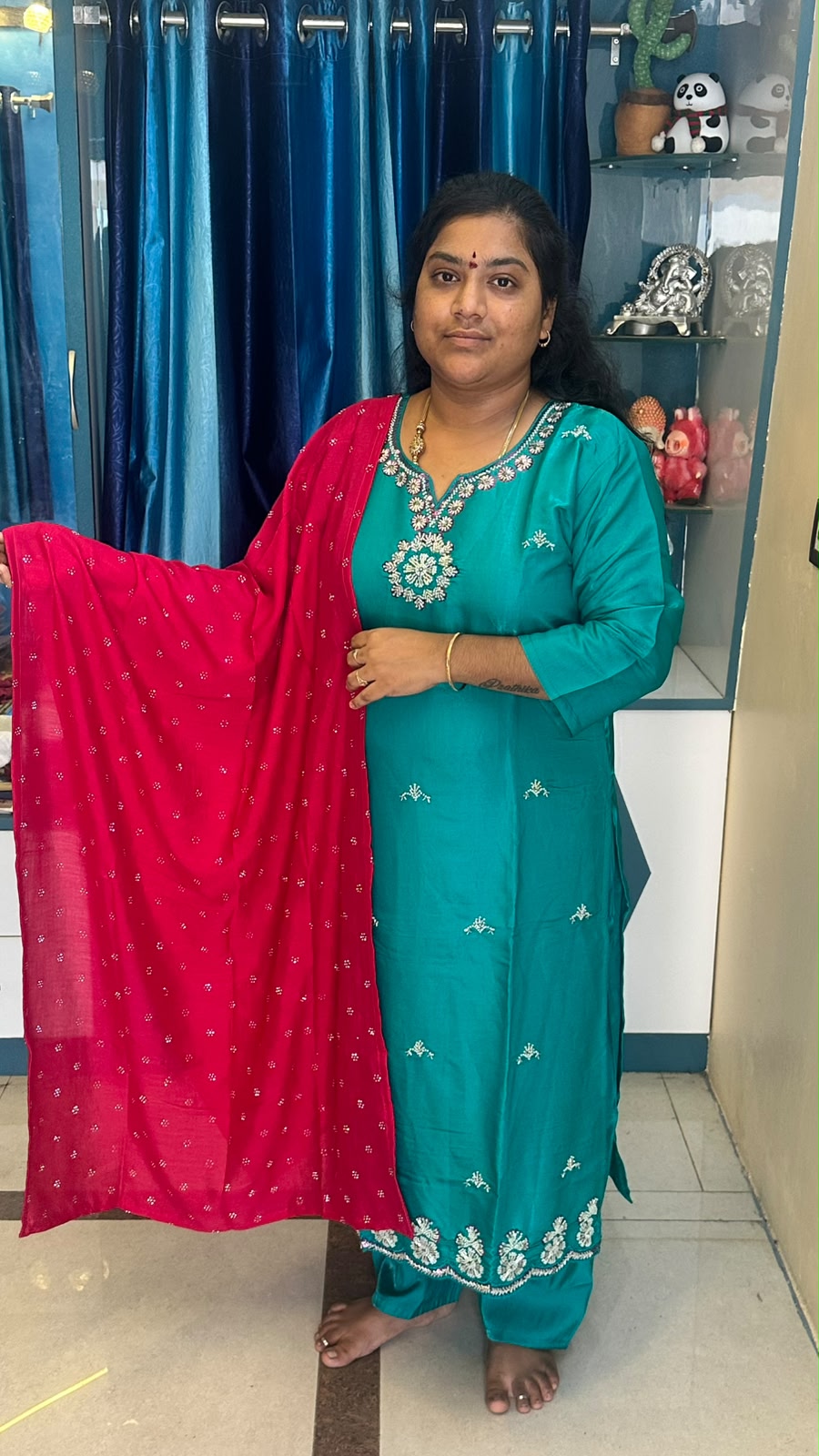 Roman Glass Fabric Hand Work Suit Set – Rama Blue