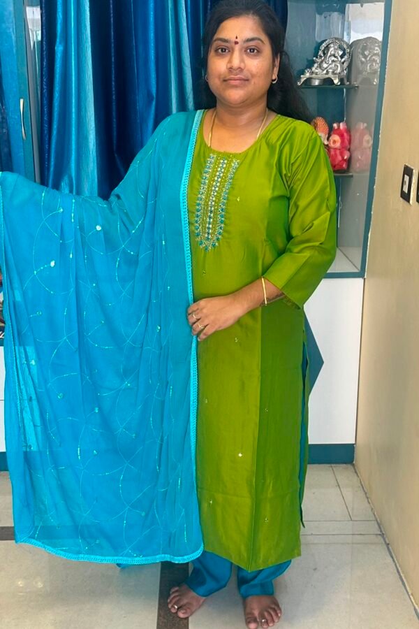 Roman Silk Mirror Work Suit Set Light Green