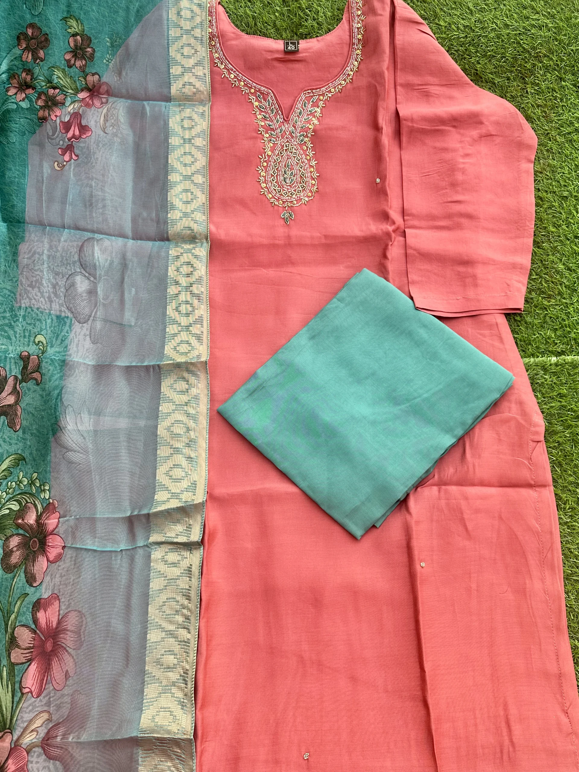 Roman Silk Peach Party Wear Set for Women
