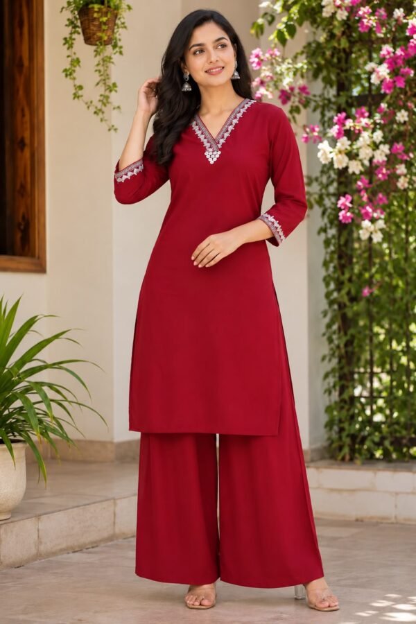 Dhabu Cotton Dark Red 2 Piece Set