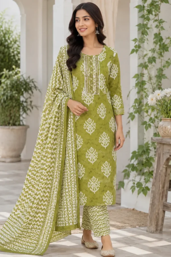 Elegant Light Olive Green Kurti Set