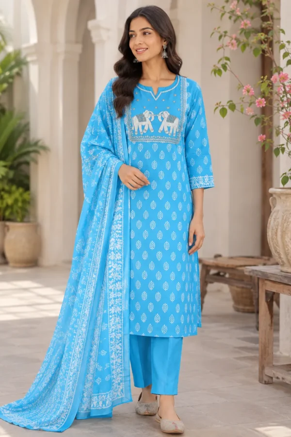 Elegant Sky Blue Kurti Set