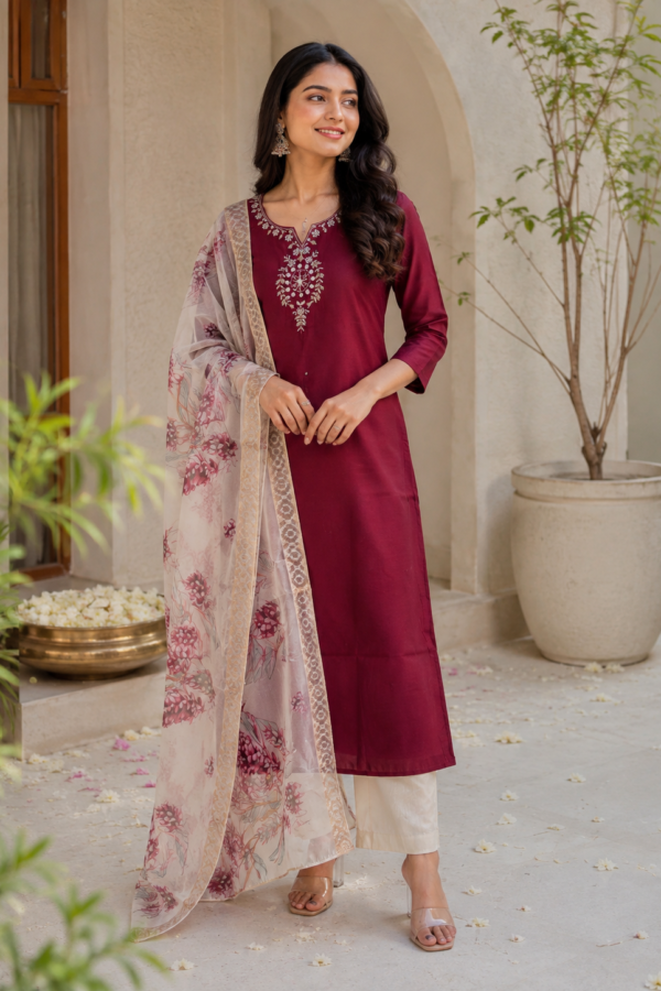 Roman Silk Fabric Kurti Set